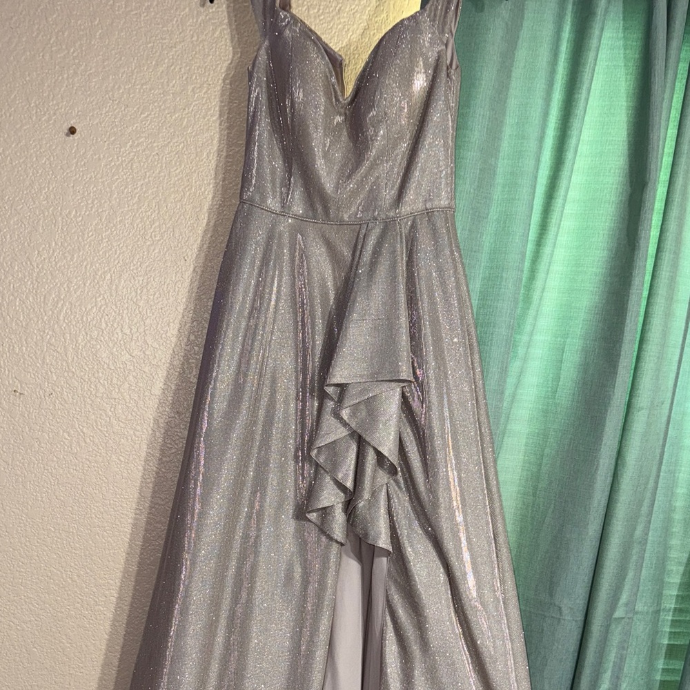 Blondie Nites Shimmering Silver High Low Dress